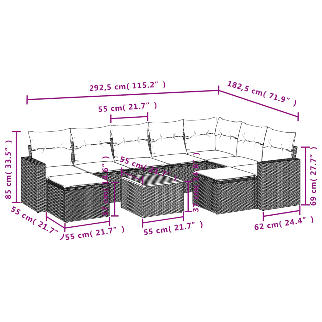 10-delige Loungeset met kussens poly rattan beige is nu te koop bij PeponiXL, paradijselijk wonen!