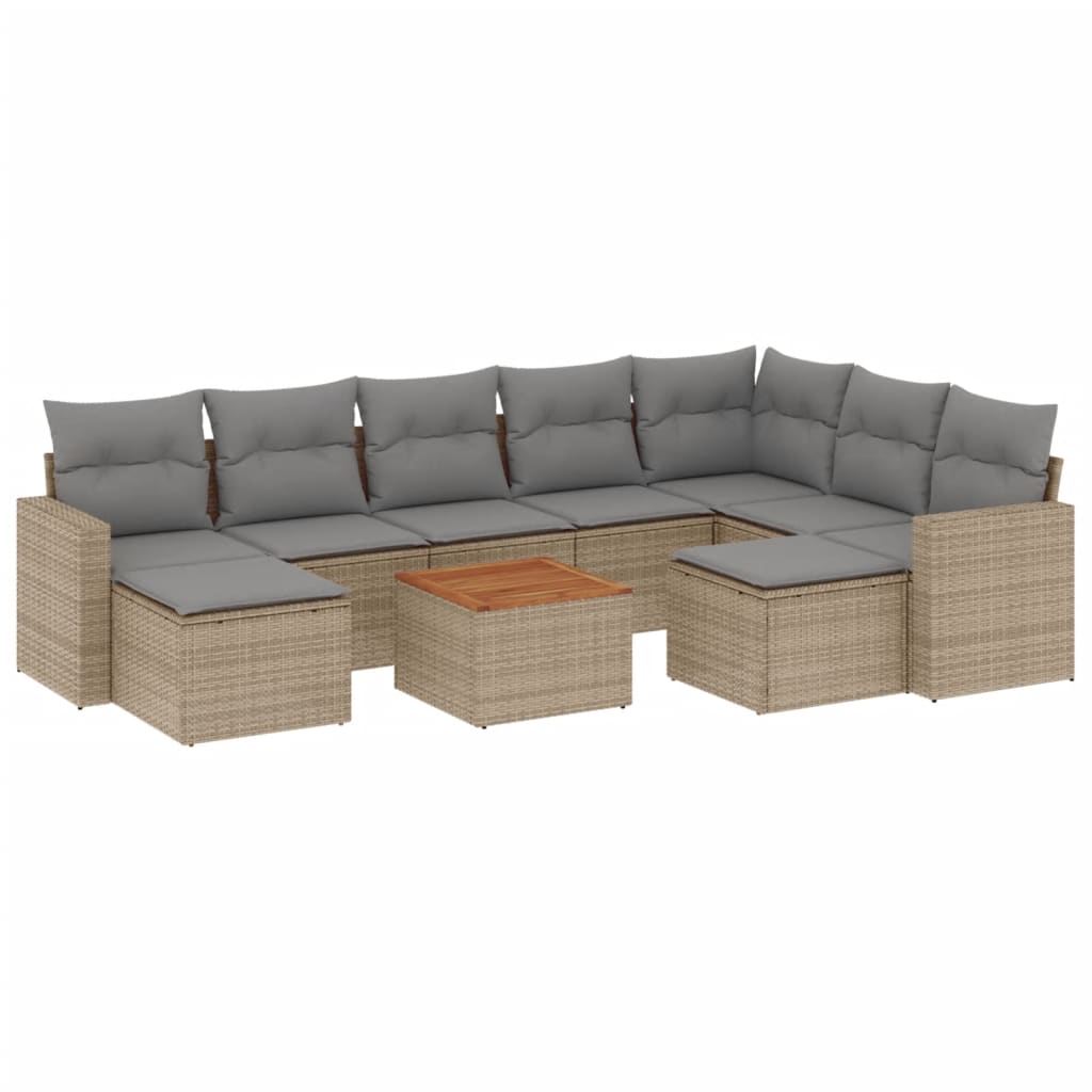 10-delige Loungeset met kussens poly rattan beige is nu te koop bij PeponiXL, paradijselijk wonen!