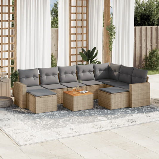 10-delige Loungeset met kussens poly rattan beige is nu te koop bij PeponiXL, paradijselijk wonen!