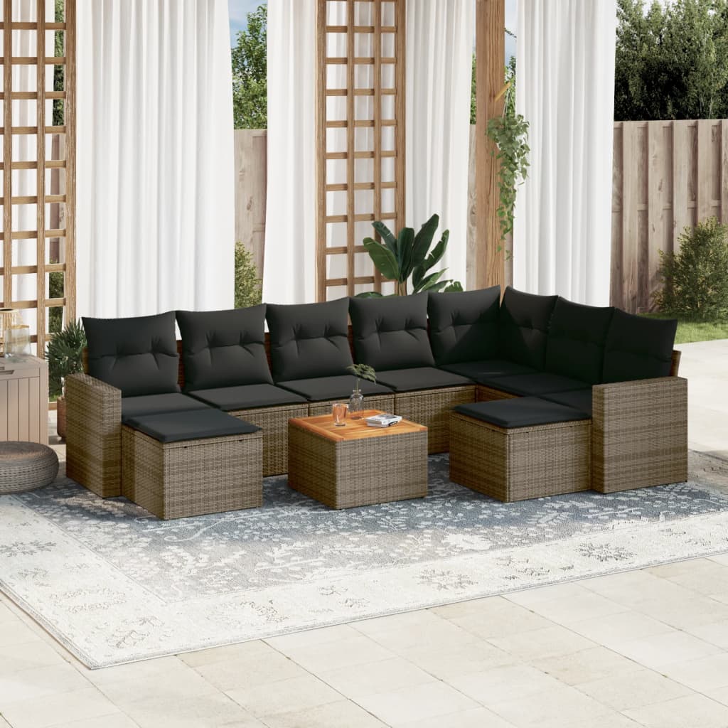 10-delige Loungeset met kussens poly rattan grijs is nu te koop bij PeponiXL, paradijselijk wonen!