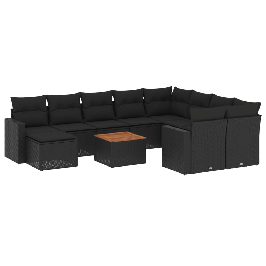 11-delige Loungeset met kussens poly rattan zwart is nu te koop bij PeponiXL, paradijselijk wonen!