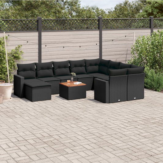 11-delige Loungeset met kussens poly rattan zwart is nu te koop bij PeponiXL, paradijselijk wonen!