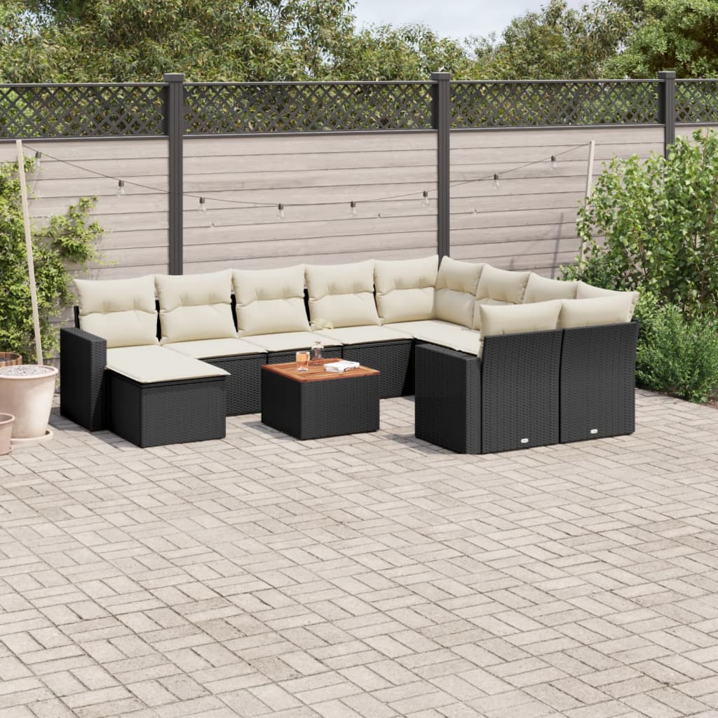 11-delige Loungeset met kussens poly rattan zwart is nu te koop bij PeponiXL, paradijselijk wonen!