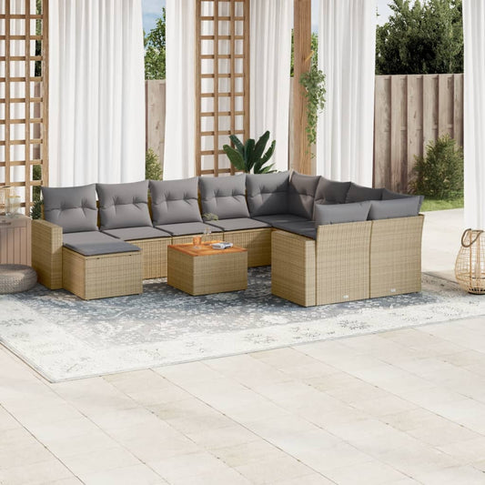 11-delige Tuinset met kussens poly rattan beige is nu te koop bij PeponiXL, paradijselijk wonen!