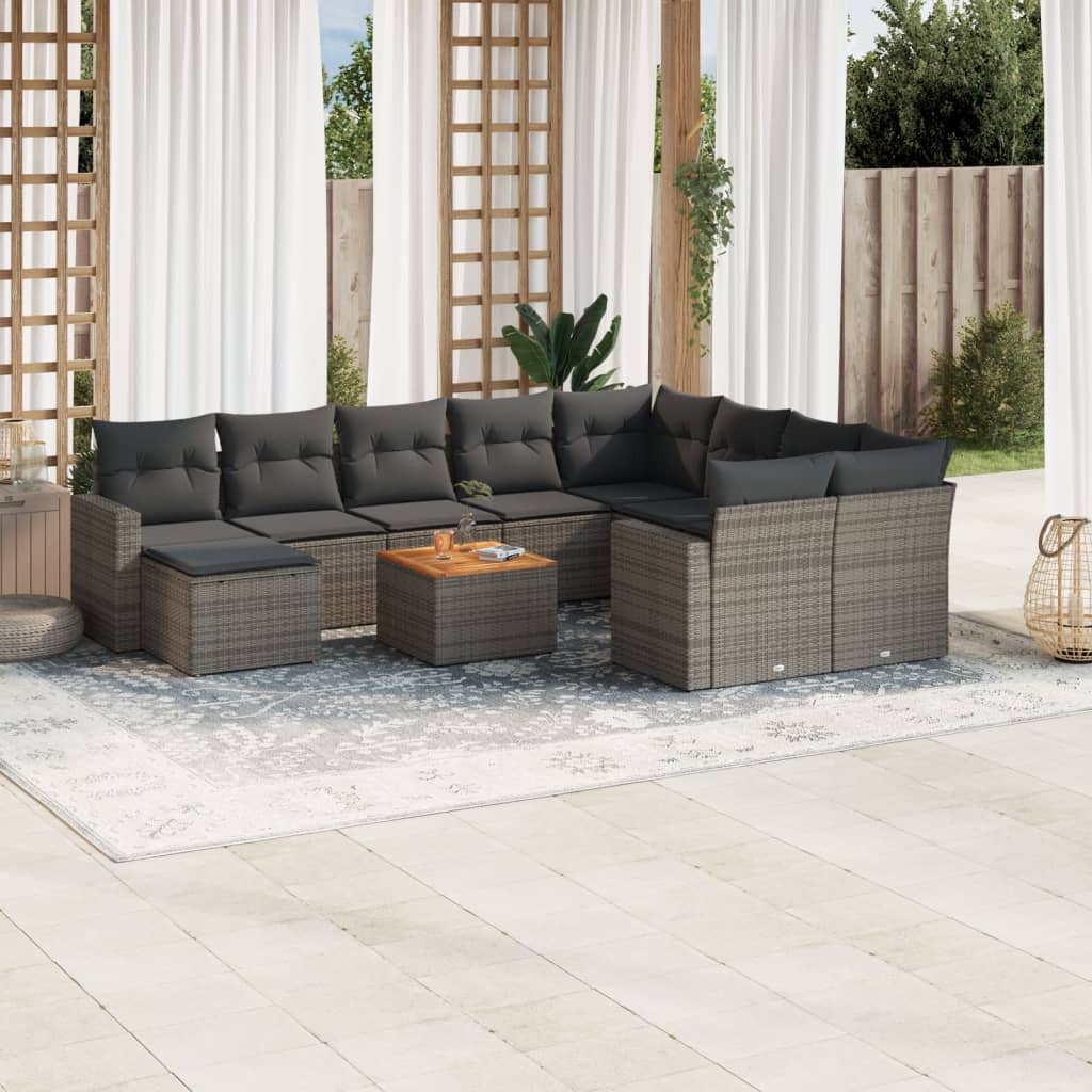 11-delige Loungeset met kussens poly rattan grijs is nu te koop bij PeponiXL, paradijselijk wonen!