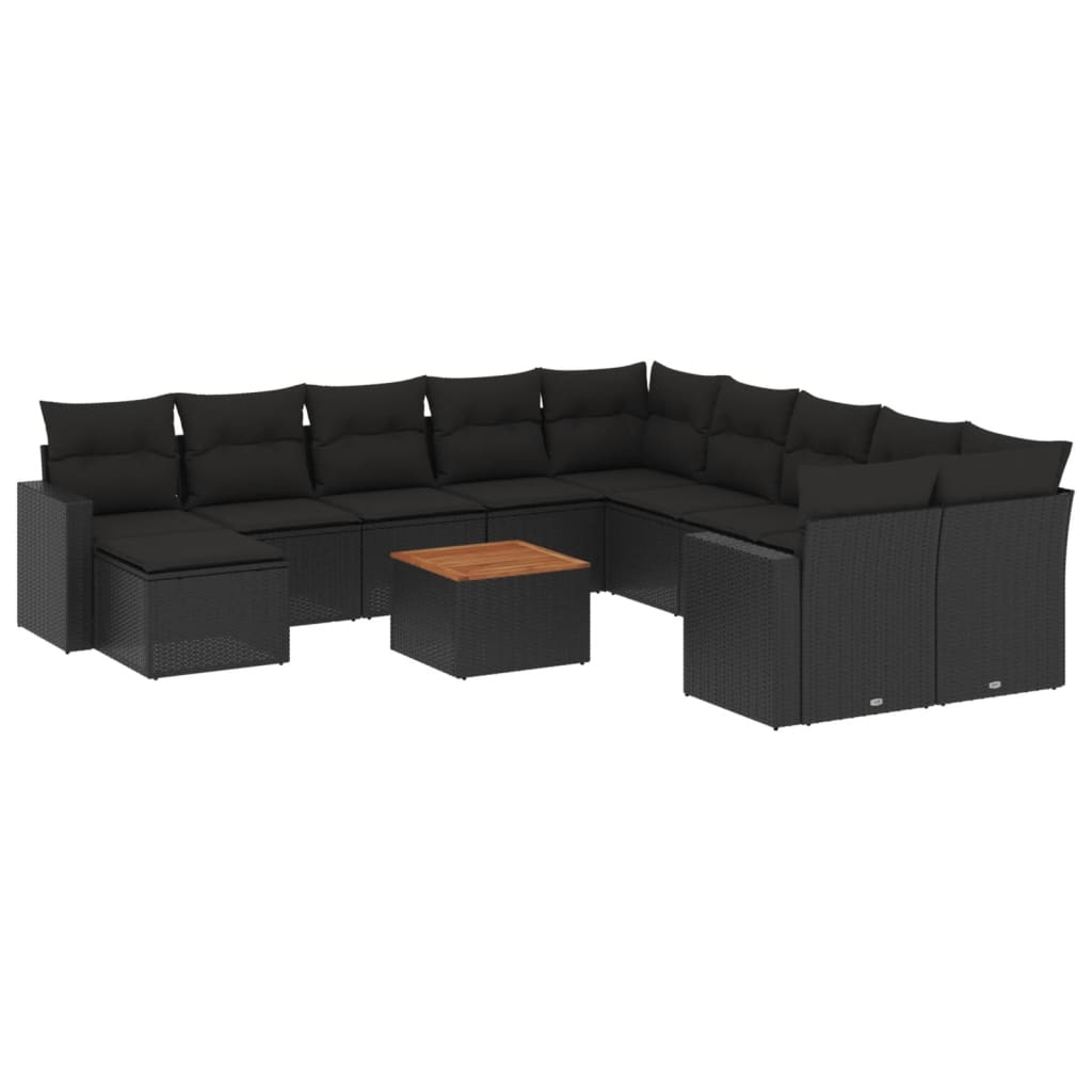 12-delige Loungeset met kussens poly rattan zwart is nu te koop bij PeponiXL, paradijselijk wonen!