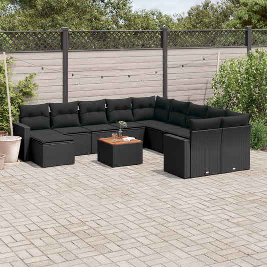 12-delige Loungeset met kussens poly rattan zwart is nu te koop bij PeponiXL, paradijselijk wonen!