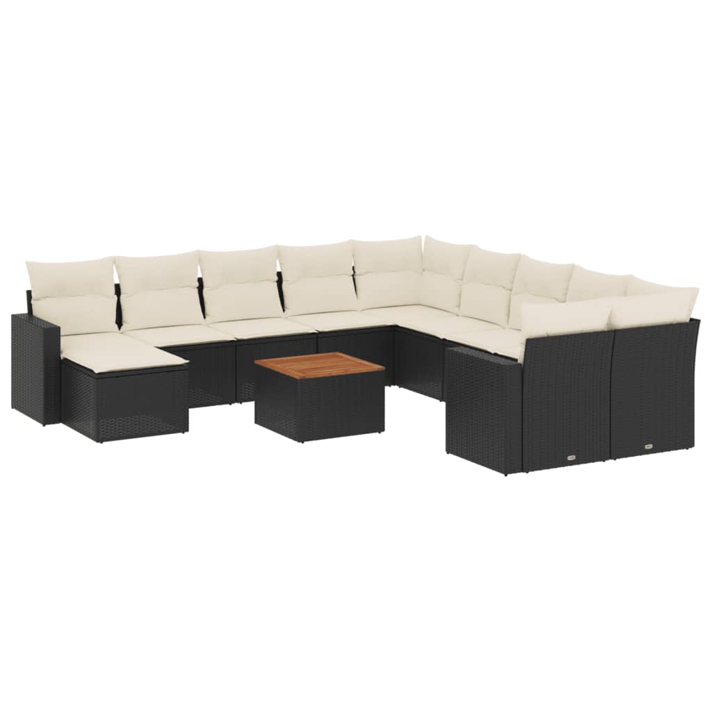 12-delige Loungeset met kussens poly rattan zwart is nu te koop bij PeponiXL, paradijselijk wonen!