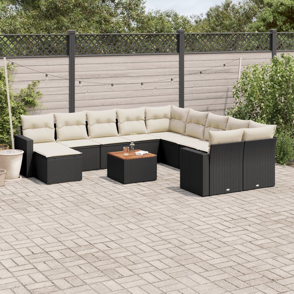 12-delige Loungeset met kussens poly rattan zwart is nu te koop bij PeponiXL, paradijselijk wonen!