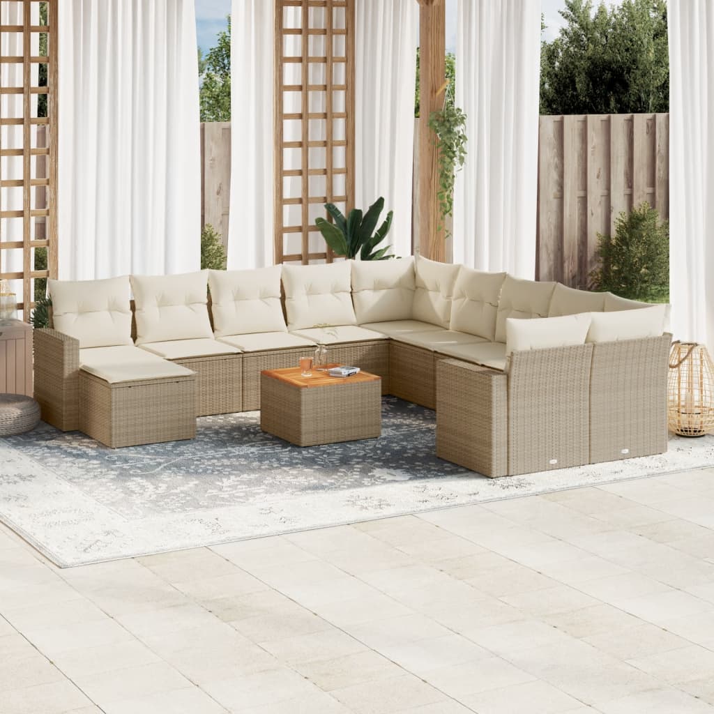 12-delige Loungeset met kussens poly rattan beige is nu te koop bij PeponiXL, paradijselijk wonen!