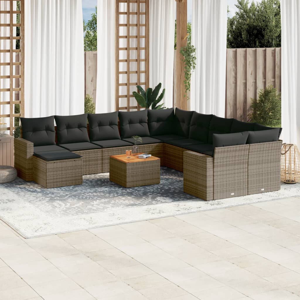 12-delige Loungeset met kussens poly rattan grijs is nu te koop bij PeponiXL, paradijselijk wonen!