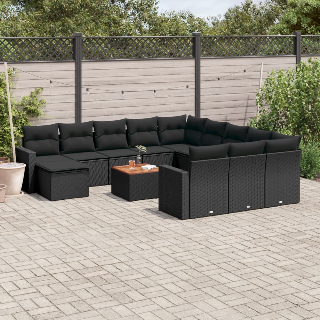 13-delige Loungeset met kussens poly rattan zwart is nu te koop bij PeponiXL, paradijselijk wonen!