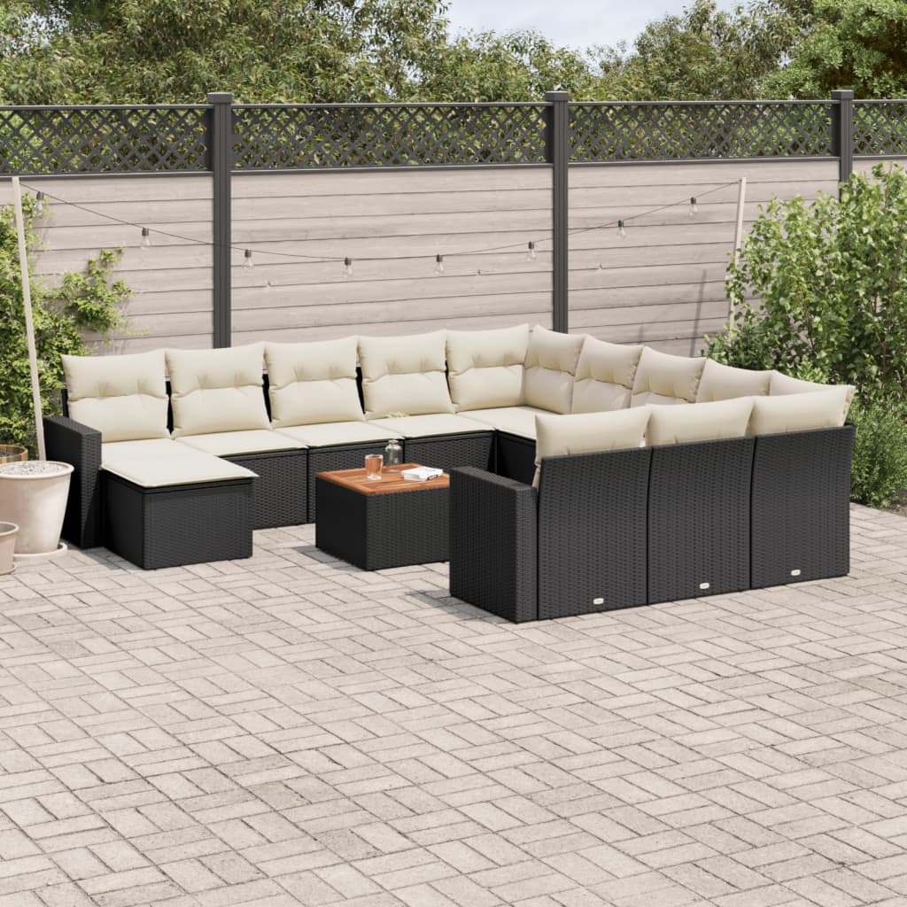 13-delige Loungeset met kussens poly rattan zwart is nu te koop bij PeponiXL, paradijselijk wonen!