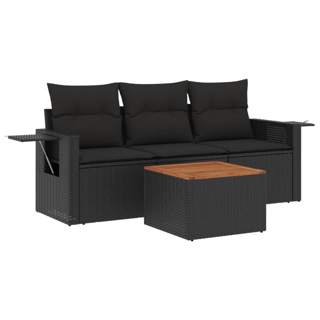 4-delige Loungeset met kussens poly rattan zwart is nu te koop bij PeponiXL, paradijselijk wonen!