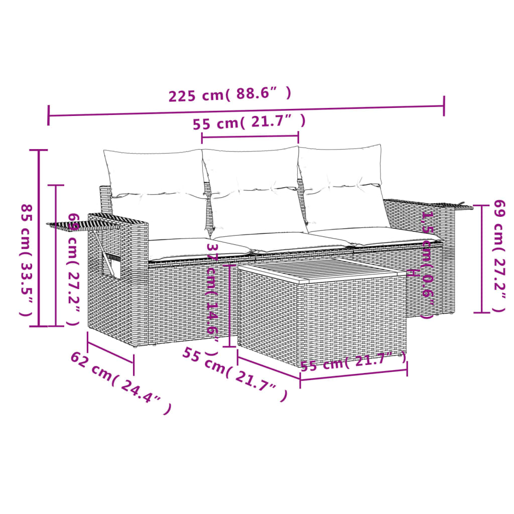 4-delige Loungeset met kussens poly rattan zwart is nu te koop bij PeponiXL, paradijselijk wonen!