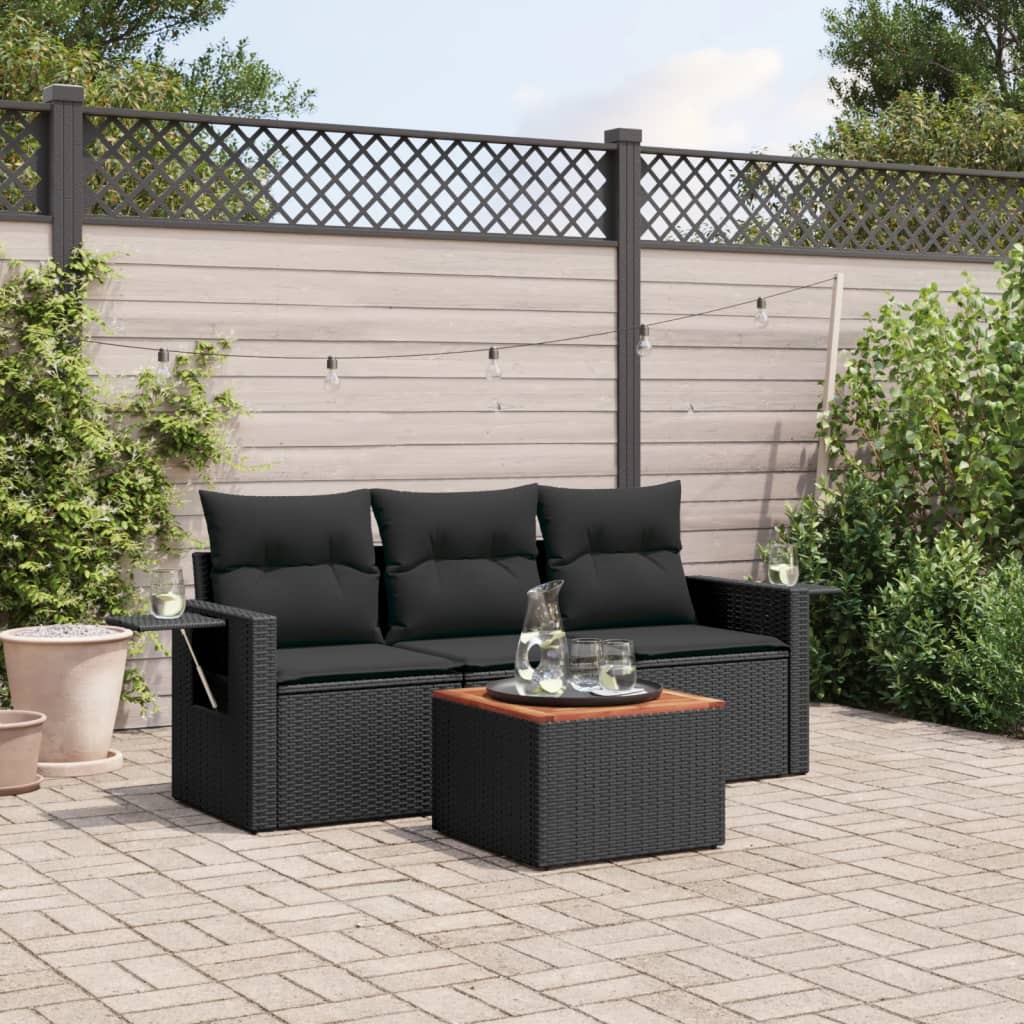 4-delige Loungeset met kussens poly rattan zwart is nu te koop bij PeponiXL, paradijselijk wonen!