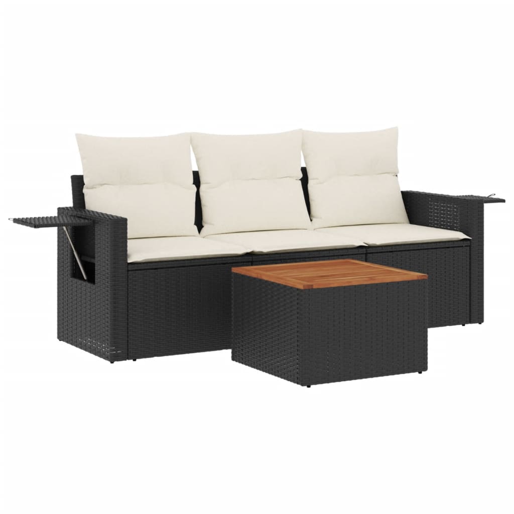 4-delige Loungeset met kussens poly rattan zwart is nu te koop bij PeponiXL, paradijselijk wonen!