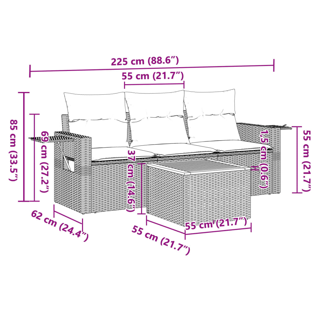 4-delige Loungeset met kussens poly rattan zwart is nu te koop bij PeponiXL, paradijselijk wonen!