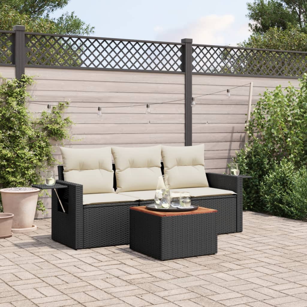 4-delige Loungeset met kussens poly rattan zwart is nu te koop bij PeponiXL, paradijselijk wonen!