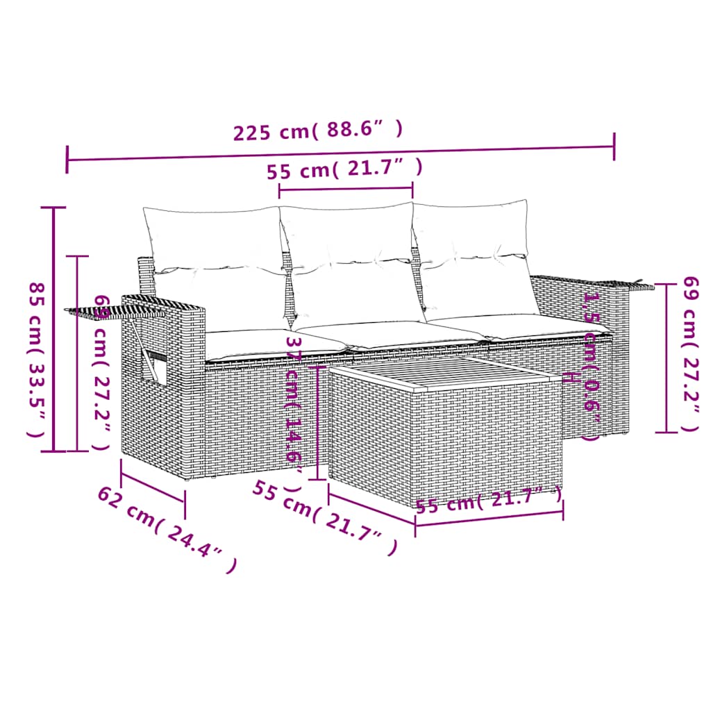 4-delige tuinbankset met kussens, zwart polyrotan is nu te koop bij PeponiXL, paradijselijk wonen!