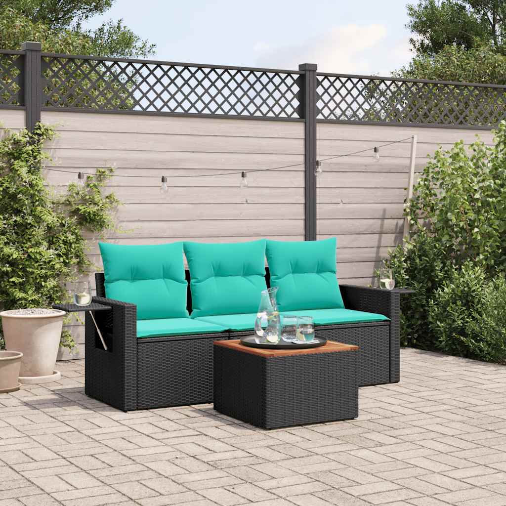 4-delige tuinbankset met kussens, zwart polyrotan is nu te koop bij PeponiXL, paradijselijk wonen!