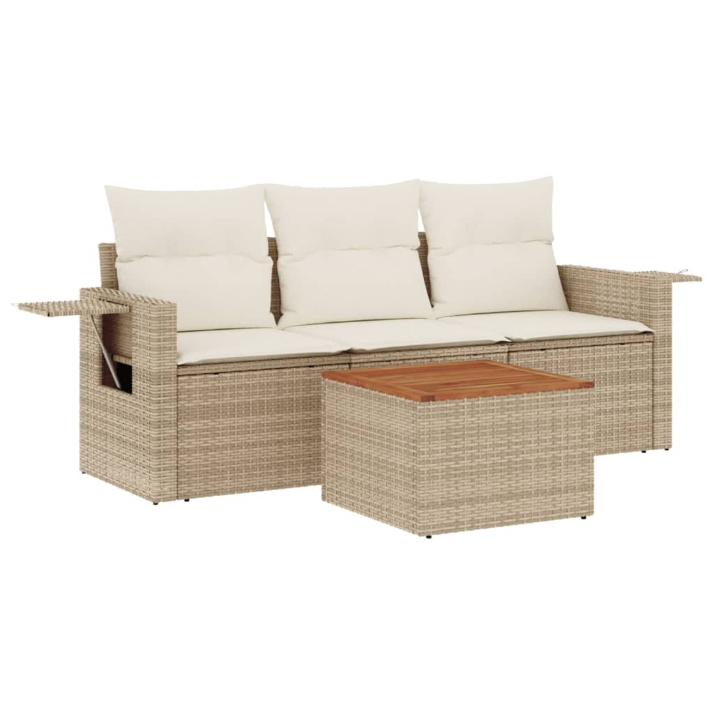 4-delige Loungeset met kussens poly rattan beige is nu te koop bij PeponiXL, paradijselijk wonen!