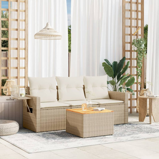 4-delige Loungeset met kussens poly rattan beige is nu te koop bij PeponiXL, paradijselijk wonen!