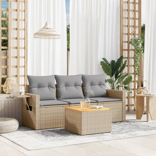 4-delige Loungeset met kussens poly rattan beige is nu te koop bij PeponiXL, paradijselijk wonen!