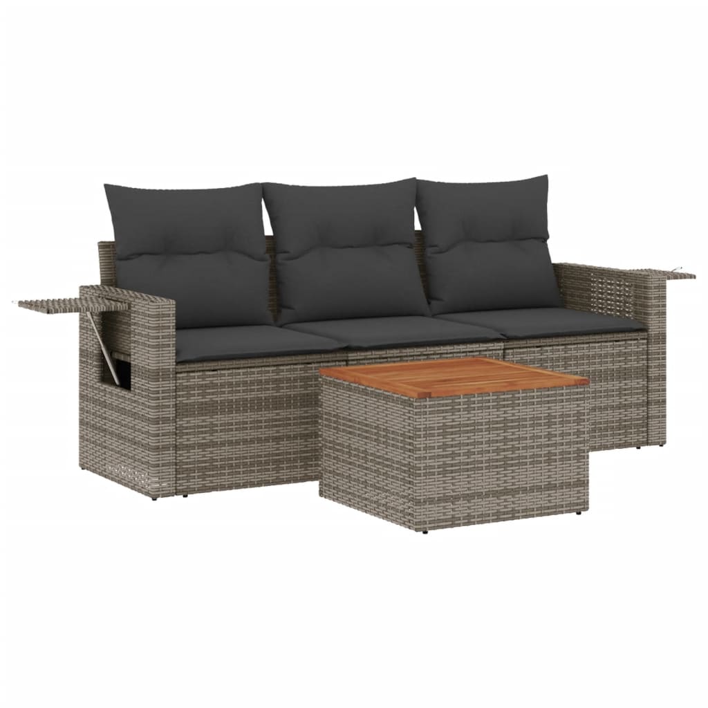 4-delige Loungeset met kussens poly rattan grijs is nu te koop bij PeponiXL, paradijselijk wonen!