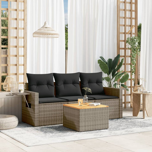 4-delige Loungeset met kussens poly rattan grijs is nu te koop bij PeponiXL, paradijselijk wonen!