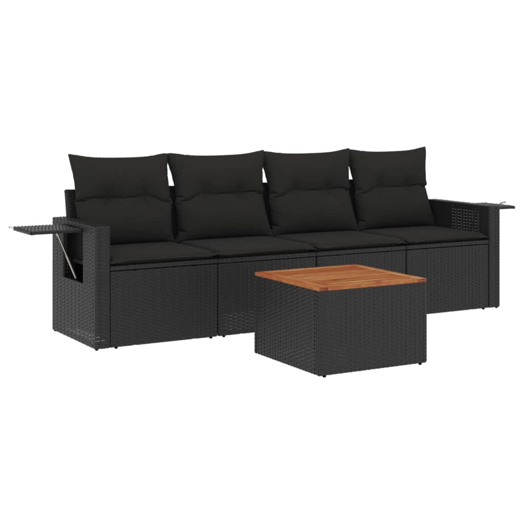 5-delige Loungeset met kussens poly rattan zwart is nu te koop bij PeponiXL, paradijselijk wonen!