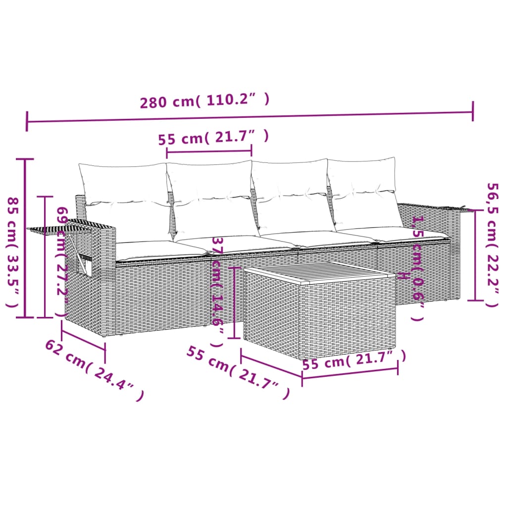 5-delige Loungeset met kussens poly rattan zwart is nu te koop bij PeponiXL, paradijselijk wonen!