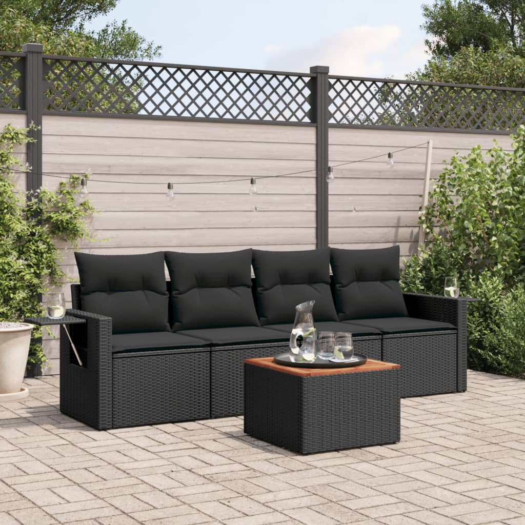 5-delige Loungeset met kussens poly rattan zwart is nu te koop bij PeponiXL, paradijselijk wonen!