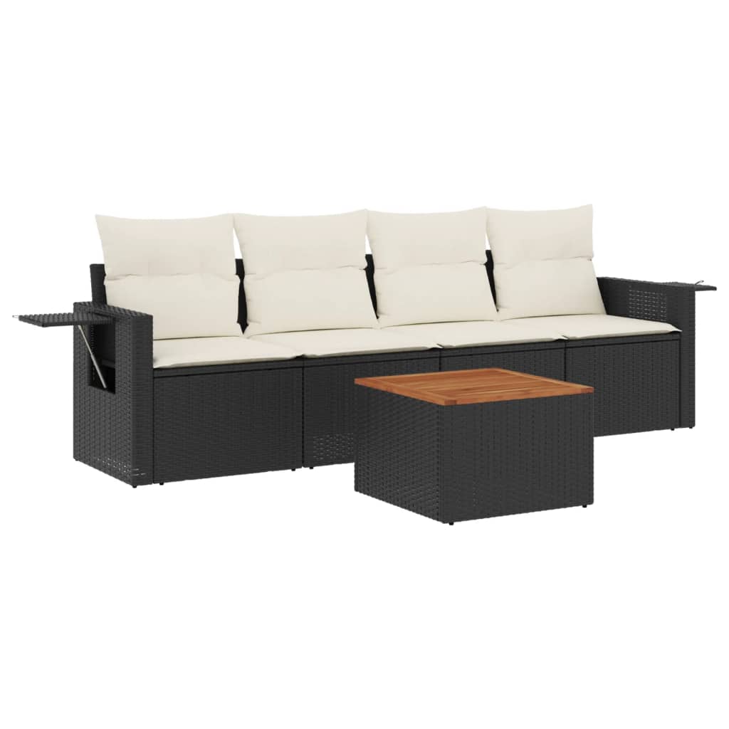 5-delige Loungeset met kussens poly rattan zwart is nu te koop bij PeponiXL, paradijselijk wonen!