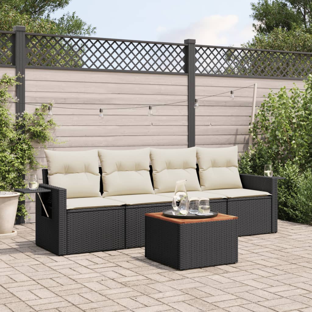 5-delige Loungeset met kussens poly rattan zwart is nu te koop bij PeponiXL, paradijselijk wonen!