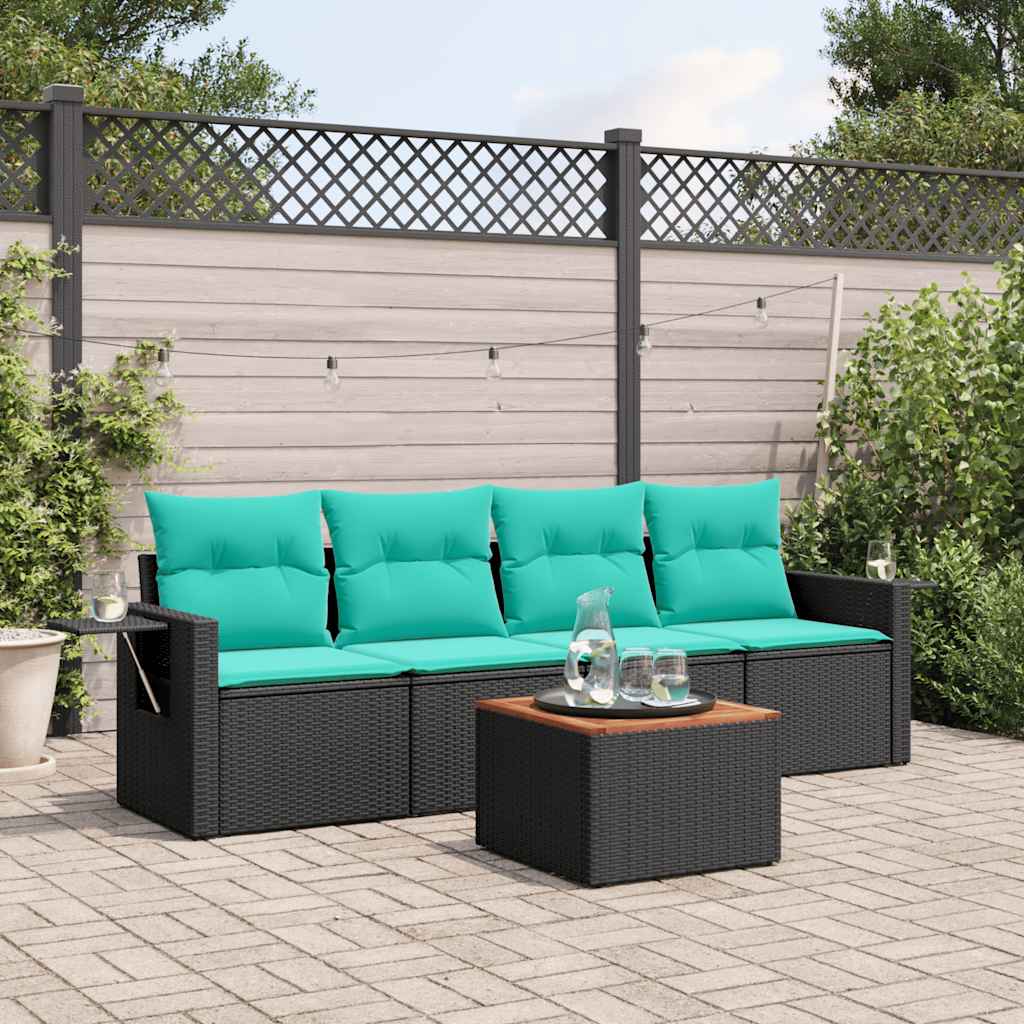 5-delige tuinbankset met kussens van zwart polyrotan is nu te koop bij PeponiXL, paradijselijk wonen!