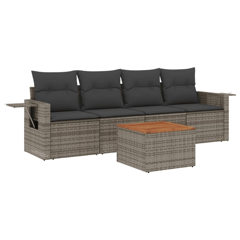 5-delige Loungeset met kussens poly rattan grijs is nu te koop bij PeponiXL, paradijselijk wonen!