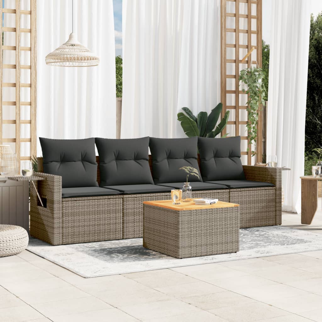 5-delige Loungeset met kussens poly rattan grijs is nu te koop bij PeponiXL, paradijselijk wonen!