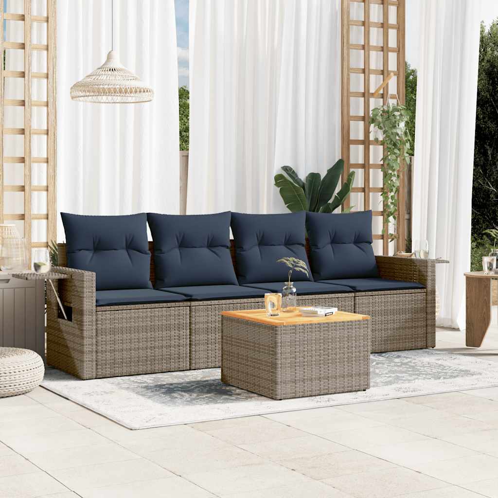 5-delige tuinbankset met kussens, grijs polyrotan is nu te koop bij PeponiXL, paradijselijk wonen!