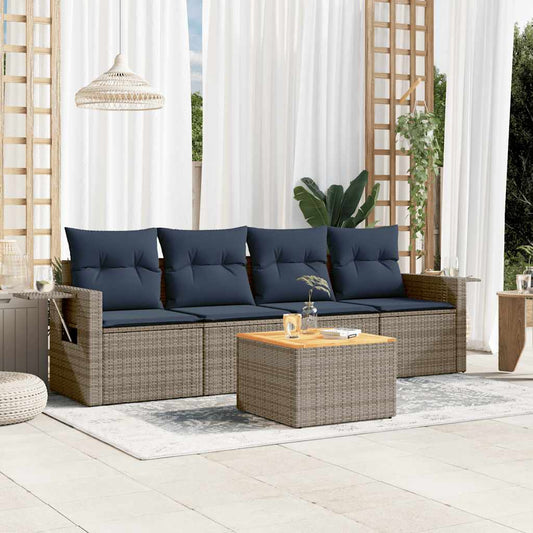 5-delige tuinbankset met kussens, grijs polyrotan is nu te koop bij PeponiXL, paradijselijk wonen!