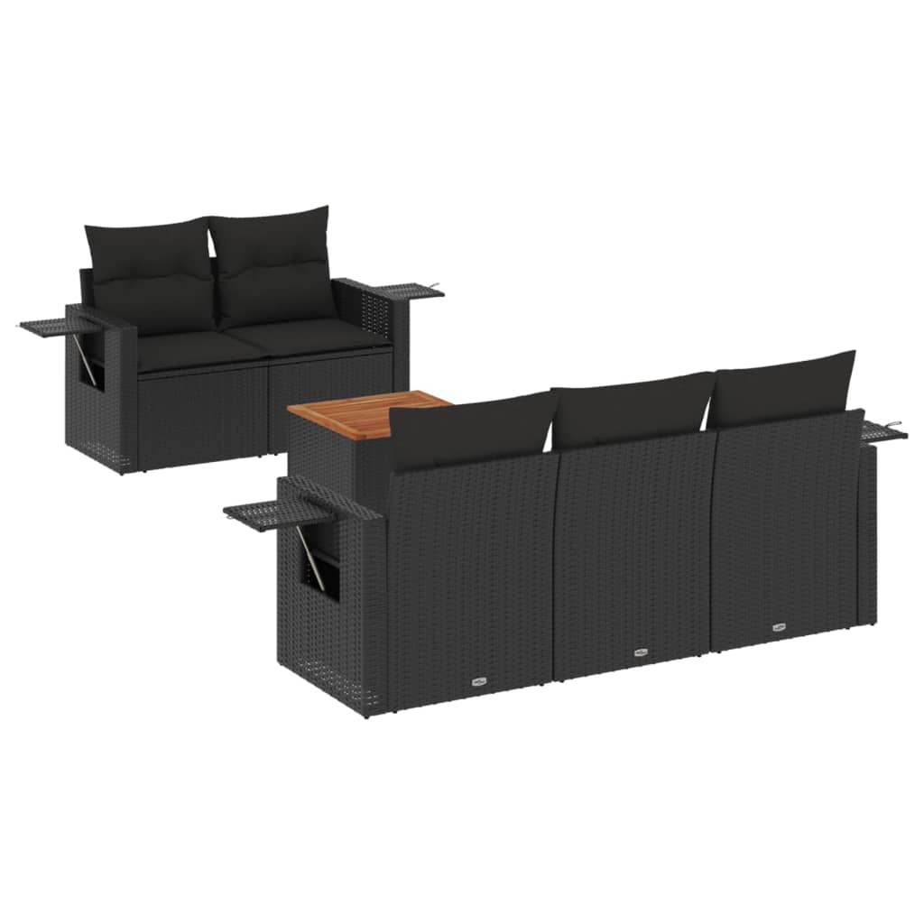 6-delige Loungeset met kussens poly rattan zwart is nu te koop bij PeponiXL, paradijselijk wonen!