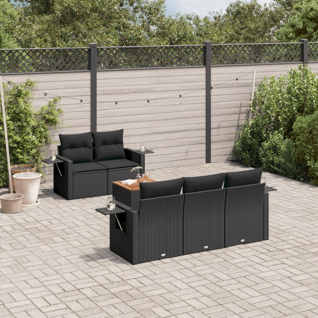 6-delige Loungeset met kussens poly rattan zwart is nu te koop bij PeponiXL, paradijselijk wonen!