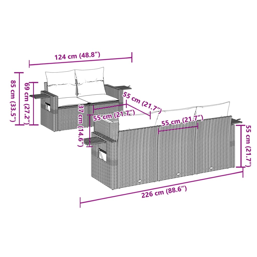 6-delige Loungeset met kussens poly rattan zwart is nu te koop bij PeponiXL, paradijselijk wonen!