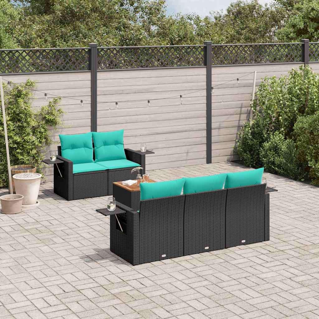6-delige tuinbankset met kussens van zwart polyrotan is nu te koop bij PeponiXL, paradijselijk wonen!