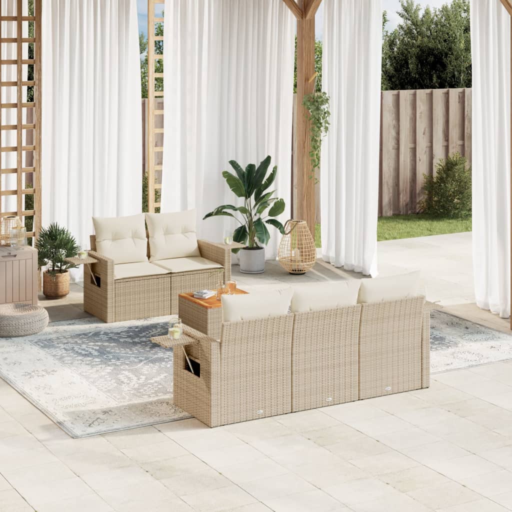 6-delige Loungeset met kussens poly rattan beige is nu te koop bij PeponiXL, paradijselijk wonen!