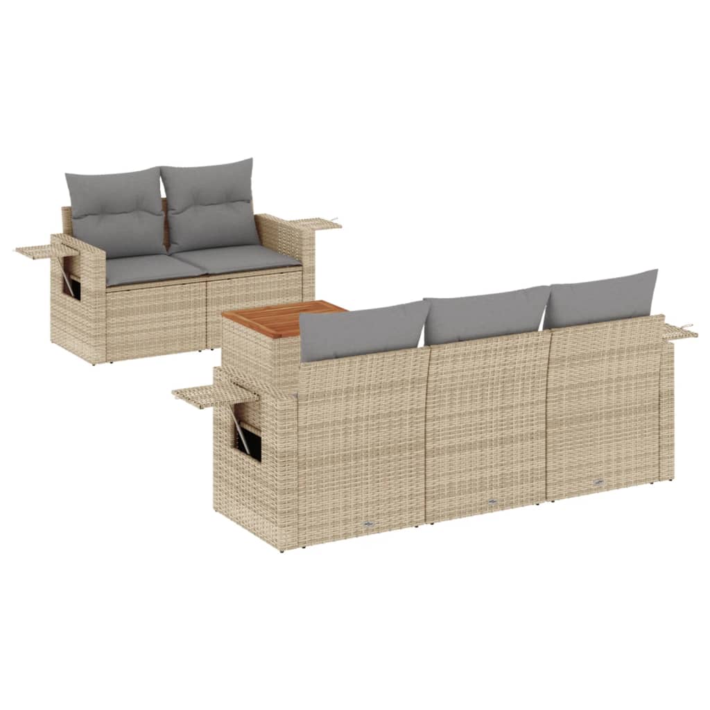 6-delige Loungeset met kussens poly rattan beige is nu te koop bij PeponiXL, paradijselijk wonen!