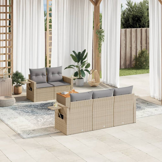 6-delige Loungeset met kussens poly rattan beige is nu te koop bij PeponiXL, paradijselijk wonen!