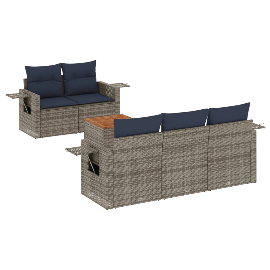 6-delige tuinbankset met kussens, grijs polyrotan is nu te koop bij PeponiXL, paradijselijk wonen!
