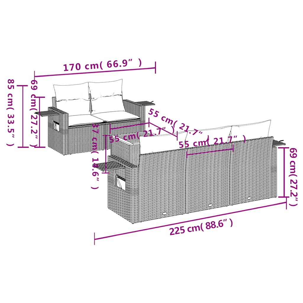 6-delige tuinbankset met kussens, grijs polyrotan is nu te koop bij PeponiXL, paradijselijk wonen!