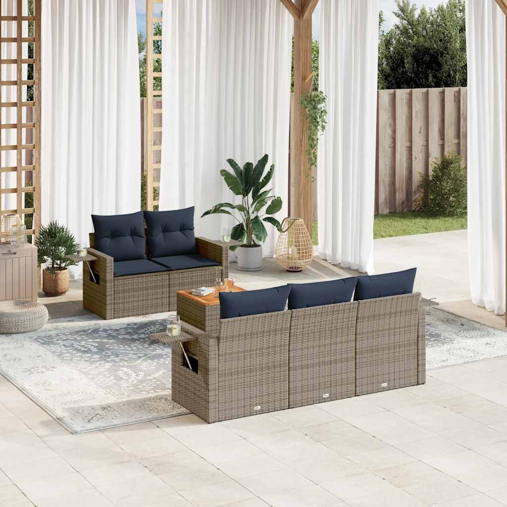 6-delige tuinbankset met kussens, grijs polyrotan is nu te koop bij PeponiXL, paradijselijk wonen!